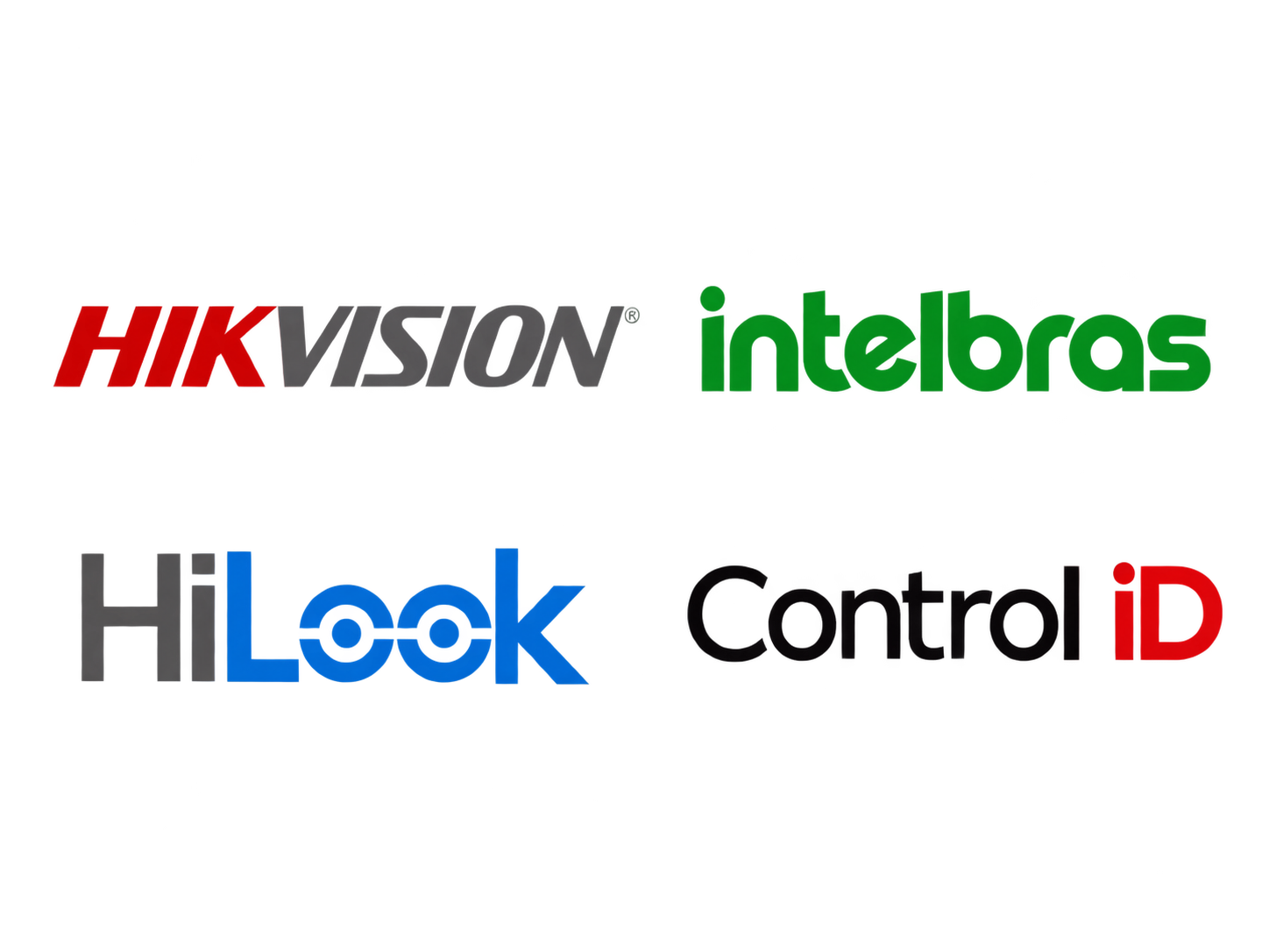 Marcas utilizadas em projetos de segurança: Hikvision, Intelbras, HiLook e Control iD